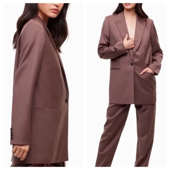 Aritzia Wilfred Belcastel Blazer Jacket Oversized Shoulder Pads Tailored Brown - Picture 7 of 15